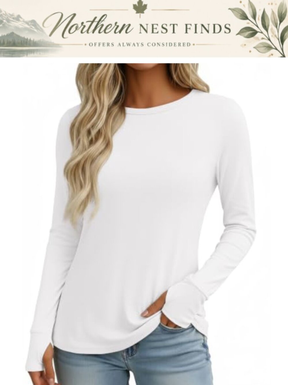 Long Sleeve Shirt Women Thumb Hole Crew Neck Fall Top